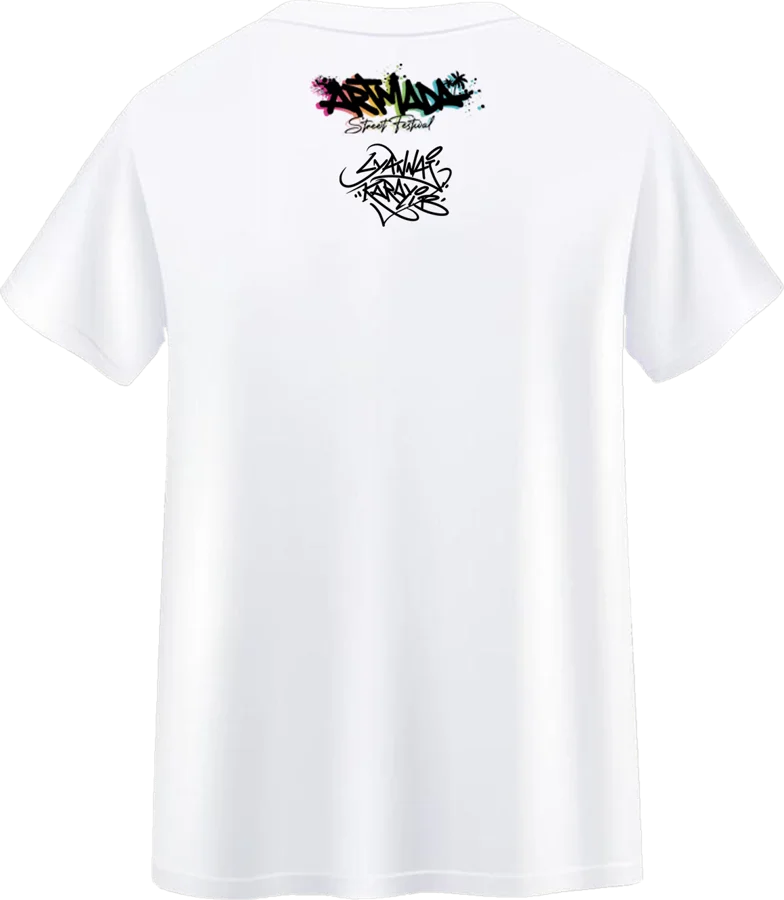 T-shirt officiel ARTMADA, dos : petit logo et tag Lyannaj Karayib