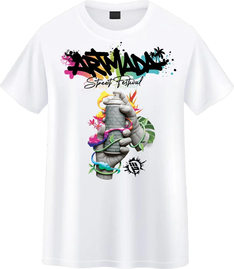 T-shirt officiel ARTMADA, face : logo et main tenant une bombe de peinture
